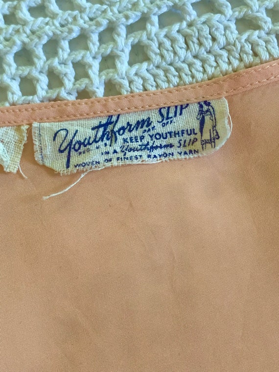 1940s Slip Dress Peach Rayon Lace M ML - image 9
