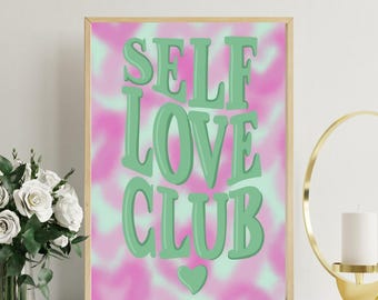 Self Love Club Impressão Estética - Corações Grafitados - Impressão de Arte para Dormitório