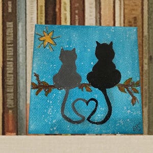 Mini cat canvas with a black cat, original artwork and Hand painted with acrylics great gift for cat lovers great birthday for daughter