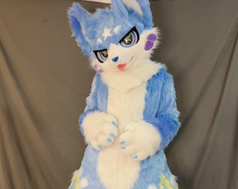 Blue Ocean Star Cat Fursuit Full Body Suit, Custom Fursuit Head, Kenomo Theme Party, Fursuit Mask, Fantasy Creature, Furry, Fursuit Fans
