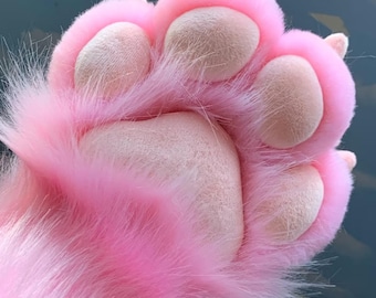 Lovely Pink Fursuit Paw,Patchwork Paws,Furry Nails,Four-Finger Claw,Fursuit Accessories,Fur Clothing Parts,Cosplay,Squeaky Paws