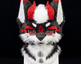 Flame Demon Wolf Guard Fursuit Head, Custom Fursuit Head, Kenomo Theme Party, Fursuit Mask, Fantasy Creature, Valentine's Day gift