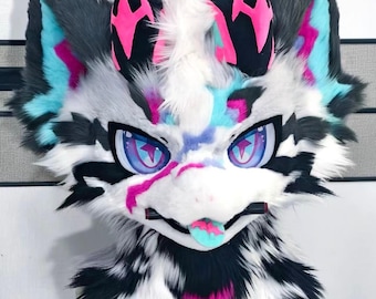 Testa di drago viola Morning Star Fursuit, testa di fursuit personalizzata, festa a tema Kenomo, maschera di fursuit, creatura fantasy, fan di fursuit, cosplay