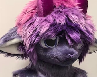 Purple Devil Sheep Fursuit Head, Custom Fursuit Head, Kenomo Theme Party, Fursuit Mask, Fantasy Creature, Valentine's Day gift