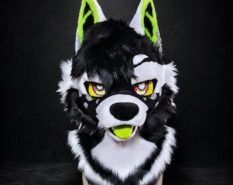 Green-Eared Black Tiger Fursuit Head, Custom Fursuit Head, Kenomo Theme Party, Fursuit Mask, Fantasy Creature, Valentine's Day gift