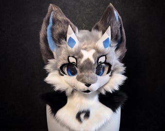 Frost Wolf Fursuit Head, Custom Fursuit Head, Kenomo Theme Party, Fursuit Mask, Fantasy Creature, Valentine's Day gift