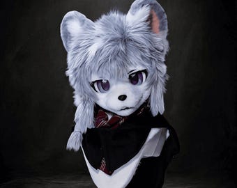 Cute Snow Bear Fursuit Head, Custom Fursuit Head, Kenomo Theme Party, Fursuit Mask, Fantasy Creature, Valentine's Day gift