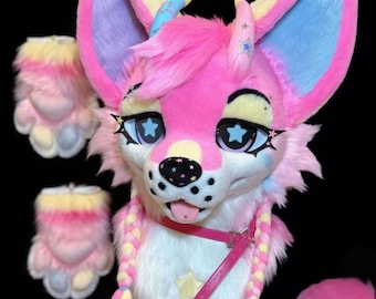 Pink Charm Dragon Fursuit Head, Custom Fursuit Head, Kenomo Theme Party, Fursuit Mask, Fantasy Creature, Valentine's Day gift