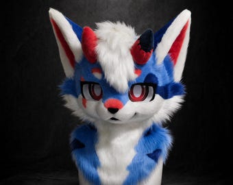 Blue-Flamed Demon Dragon Fursuit Head, Custom Fursuit Head, Kenomo Theme Party, Fursuit Mask, Fantasy Creature, Valentine's Day gift