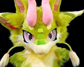Green Grassland Dragon Fursuit Head, Custom Fursuit Head, Kenomo Theme Party, Fursuit Mask, Fantasy Creature, Valentine's Day gift