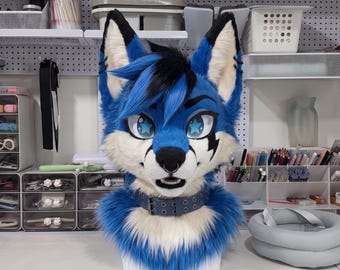 Lightning Wolf Drummer Fursuit Head, Custom Fursuit Head, Kenomo Theme Party, Fursuit Mask, Fantasy Creature, Valentine's Day gift