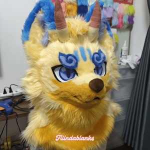 Yellow Flame Dog Fursuit Head, Custom Fursuit Head, Kenomo Theme Party, Fursuit Mask, Fantasy Creature, Furry, Fursuit Fans, Cosplay