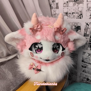 Pink Bell Lamb Fursuit Head, Custom Fursuit Head, Kenomo Theme Party, Fursuit Mask, Fantasy Creature, Furry, Fursuit Fans, Cosplay