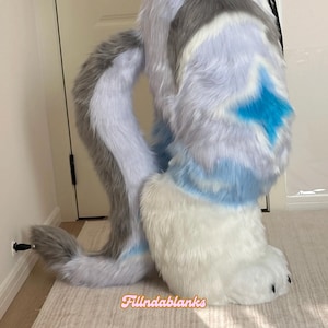 Gray Stripes Full Fursuit Lower body Pants，Legs with Tail, and Feet Paws，Furry Costume Set，Premium Faux Fur Cosplay Accessories