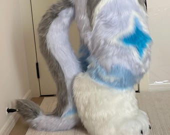 Gray Stripes Full Fursuit Lower body Pants，Legs with Tail, and Feet Paws，Furry Costume Set，Premium Faux Fur Cosplay Accessories