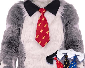 Fursuit collar with red patterned necktie for furry cosplay