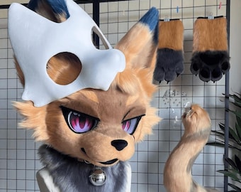Mysterious Masked Fox Fursuit Head, Custom Fursuit Head, Kenomo Theme Party, Fursuit Mask, Fantasy Creature, Valentine's Day gift