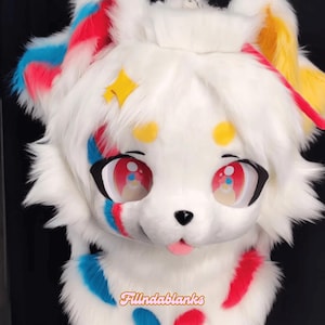 Rainbow Star Dog Fursuit Head, Custom Fursuit Head, Kenomo Theme Party, Fursuit Mask, Fantasy Creature, Furry, Fursuit Fans, Cosplay