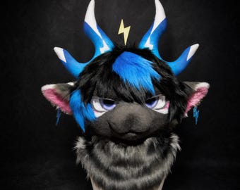 Lightning Demon Sheep Fursuit Head, Custom Fursuit Head, Kenomo Theme Party, Fursuit Mask, Fantasy Creature, Valentine's Day gift