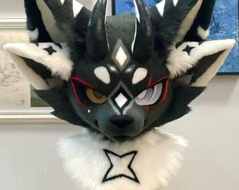 Dark Night Star Wolf Fursuit Head, Custom Fursuit Head, Kenomo Theme Party, Fursuit Mask, Fantasy Creature, Valentine's Day gift