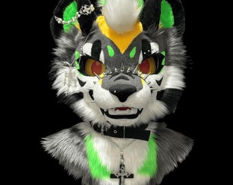 Evil Green Fluorescent Tiger Fursuit Head, Custom Fursuit Head, Kenomo Theme Party, Fursuit Mask, Fantasy Creature, Valentine's Day gift