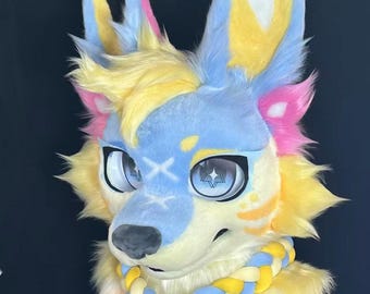 Bicolored Long-Eared Dog Fursuit Head, Custom Fursuit Head, Kenomo Theme Party, Fursuit Mask, Fantasy Creature, Valentine's Day gift