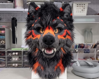 Abyssal Blaze Wolf Fursuit Head, Custom Fursuit Head, Kenomo Theme Party, Fursuit Mask, Fantasy Creature, Valentine's Day gift