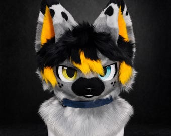 Spotted Puppy Fursuit Head, Custom Fursuit Head, Kenomo Theme Party, Fursuit Mask, Fantasy Creature, Valentine's Day gift
