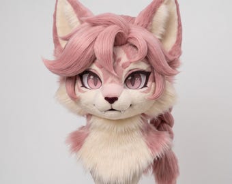 Strawberry Sweet Cat Fursuit Head, Custom Fursuit Head, Kenomo Theme Party, Fursuit Mask, Fantasy Creature, Valentine's Day gift