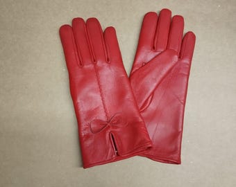 Ladies handmade sheep leather gloves with black Fur lined Gift for her