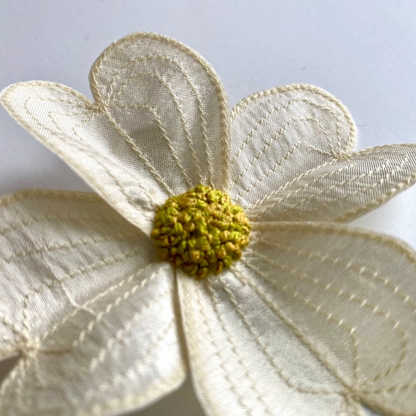 Dogwood Blossom Flower Clip- Your Choice of Hair Clip or Brooch- Embroidered Botanical Fascinator in Cream