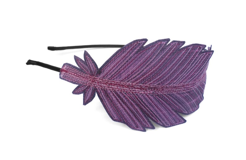 Feather Headband Eggplant Purple with Dark Plum RedViolet Etsy