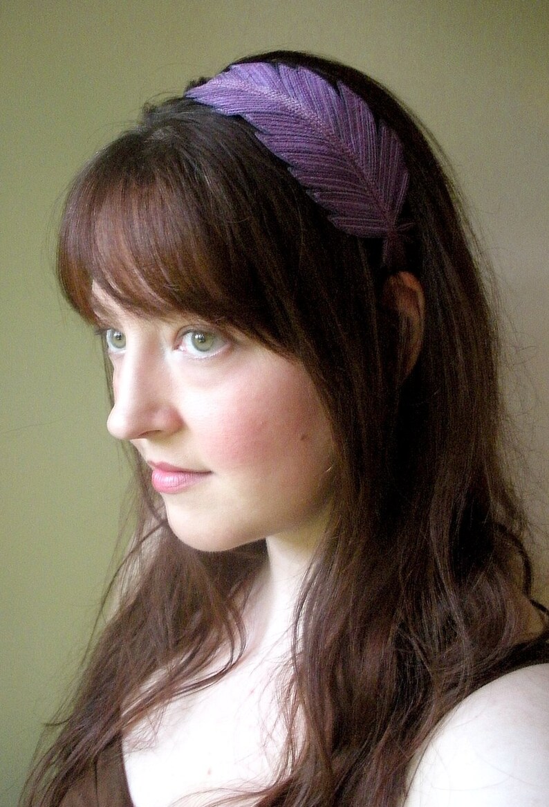 Feather Headband Eggplant Purple with Dark Plum RedViolet Etsy