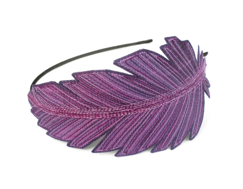 Feather Headband Eggplant Purple with Dark Plum RedViolet Etsy