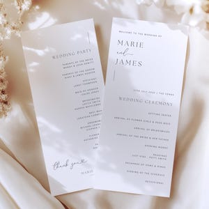 モダンでミニマリストな結婚式プログラムテンプレート | 挙式プログラム | エレガントな式次第タイムライン | デジタル編集可能 | MARIE