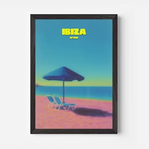 Ibiza Travel Poster: Retro Beach Umbrella Print, Mediterranean Decor