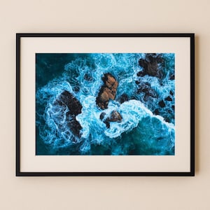 Ocean&#39;s Roar Art Print: Turbulent Sea, Jagged Rocks (Digital Download)