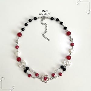 Nana Inspired Necklace / Handmade Beaded Jewelry / Anime Jewelry / Stainless Steel / Red & Black Necklace / Anime Necklace Gifts for Fans