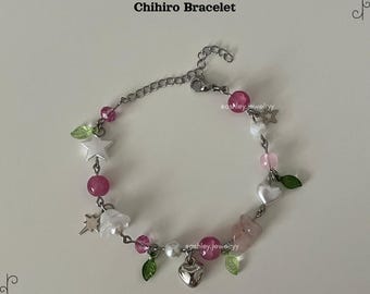 Pink White Aesthetic Bracelet: Dragon, Soot Sprite, Whimsical Beaded Accessory