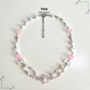 Hachi Inspired Necklace / Handmade Beaded Jewelry / Anime Jewelry / Stainless Steel / Pink & White Necklace / Anime Necklace Gifts for Fans