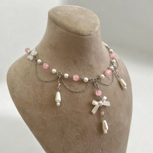 Coquette Necklace / Handmade Beaded Necklace / Romantic Coquette Aesthetic Jewelry / Fairycore  Feminine Accessory / Stainless Steel