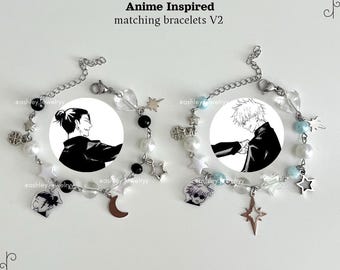 Anime Matching Bracelets V2/ Handmade Beaded Bracelet / Anime Jewelry / Stainless Steel / Gojo Geto Inspired Gifts for Couples, Best Friends