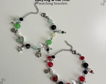 Ladybug & Cat Noir Matching Bracelets - Beaded Bracelet / Handmade Jewelry / Couple Bracelet / Friendship Bracelet/ Stainless Steel