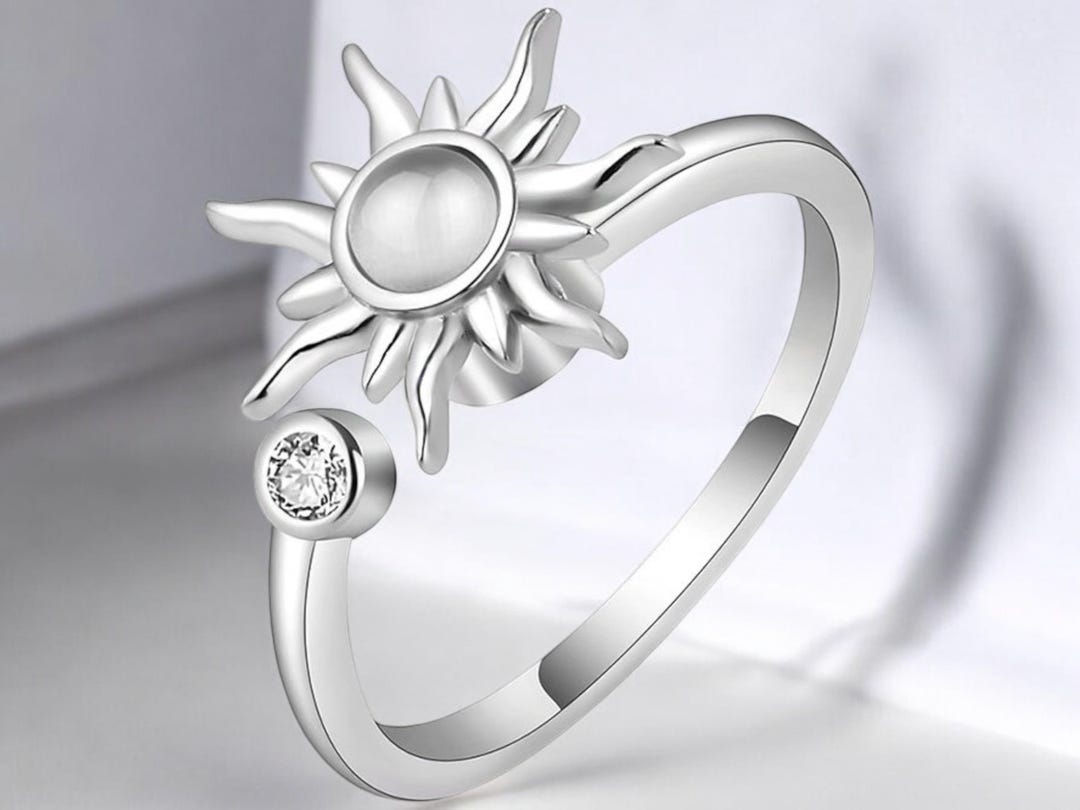 Spinning Sun Adjustable Fidget Ring | Sterling Silver Fidget Ring ...