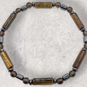 Certified Genuine Tiger's Eye - Smoky Quartz - Hematite Natural Stone Beaded Bracelet