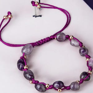 Bracelet macramé en pierre naturelle améthyste, bijoux en pierres précieuses faits main, bracelet bohème chic réglable