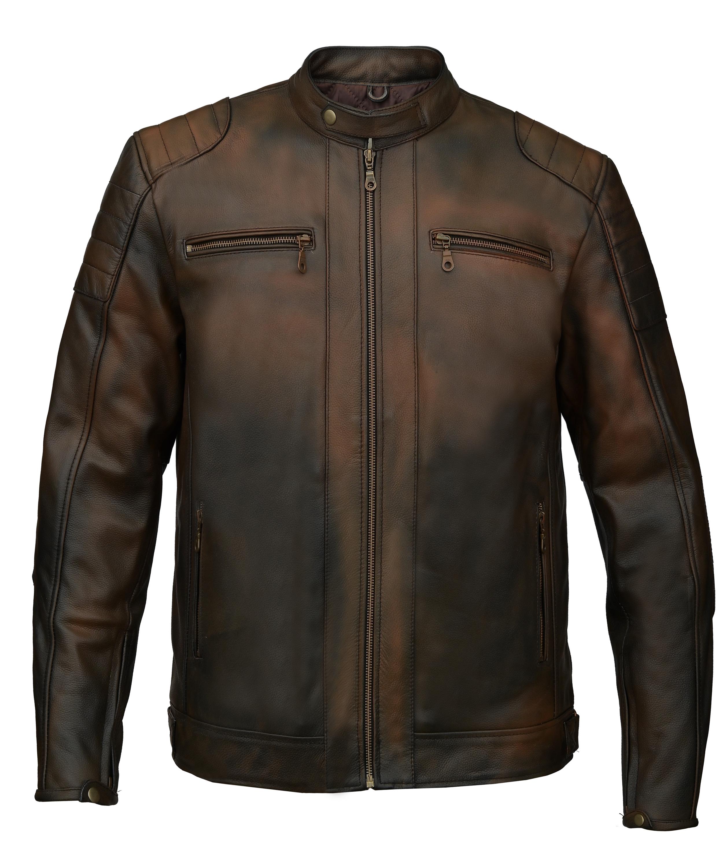 thumbnail image 2 of Men’s Vintage Brown Cafe Racer Leather Jacket – Biker Motorcycle Style With Satin Lining 2 of 5
