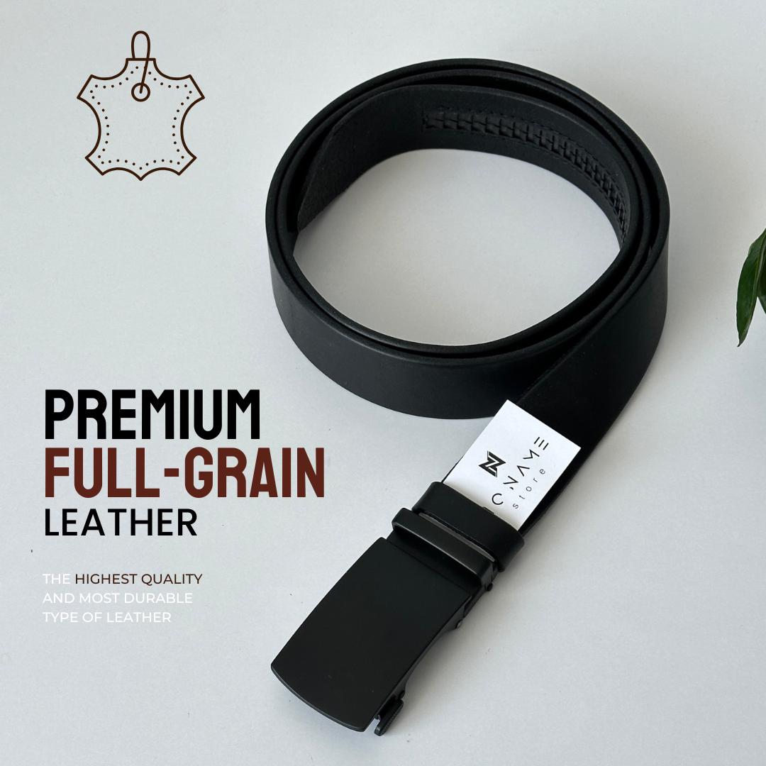 Handmade Black Leather Dress Belt: Matte Automatic Buckle, 35mm