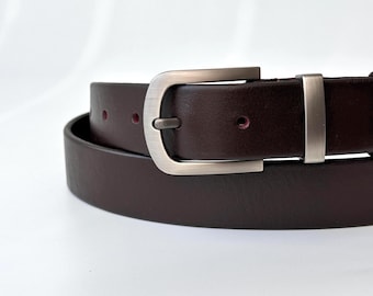Dark Brown Leather Belt – Dark Chocolate Trousers Accessory with Matte Silver Buckle for Women