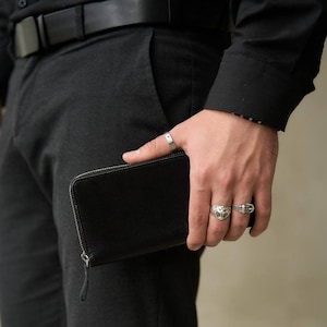 Cartera de cuero para hombre, cartera de mano, cartera larga, cartera de cuero, cartera de mano, cartera para pasaporte, porta pasaporte, regalo de aniversario